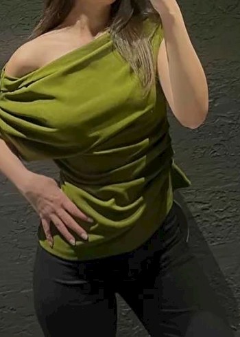 Drapeli Kolsuz Haki Keten Bluz - Görsel 2