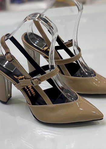 Bej Rugan Tokalı Stiletto Kadın Topuklu Ayakkabı