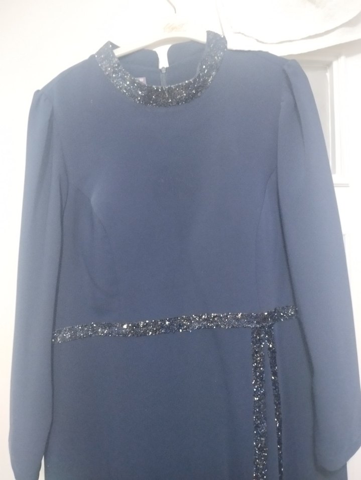 Uzun lacivert Kadın Abiye Elbise - Görsel 2