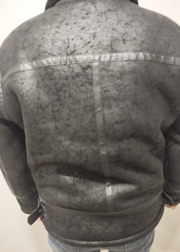 Kürk Detaylı Gri Deri Biker Ceket - Görsel 3