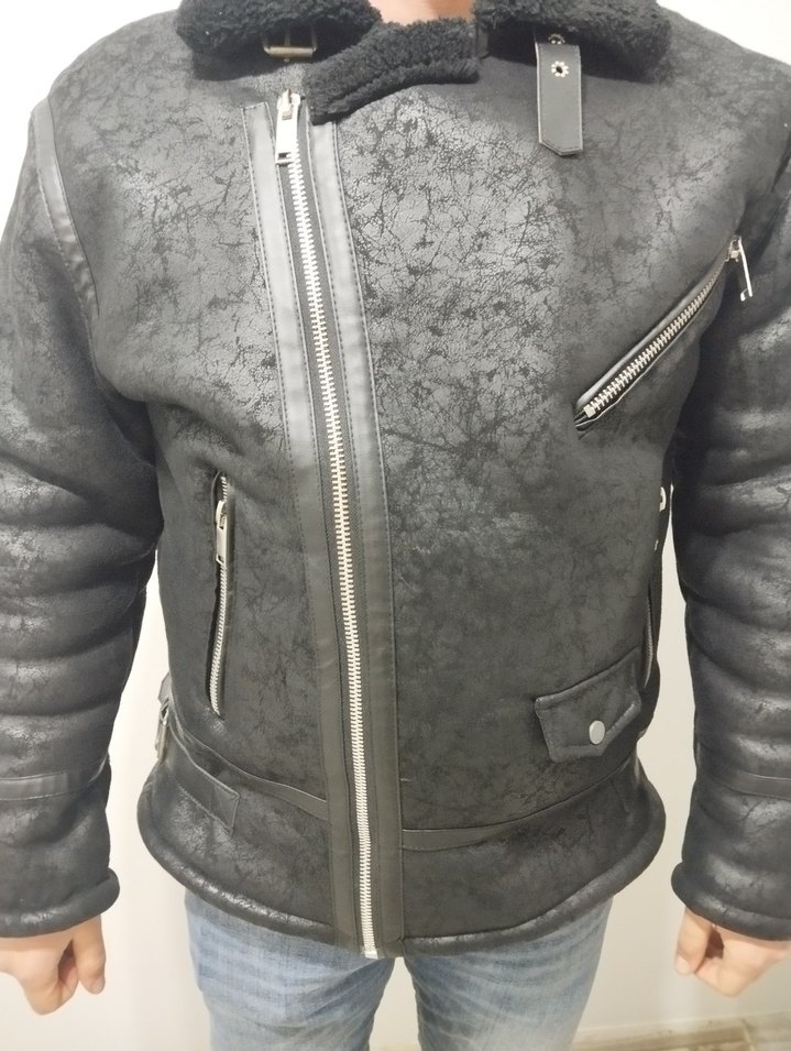 Kürk Detaylı Gri Deri Biker Ceket - Görsel 2