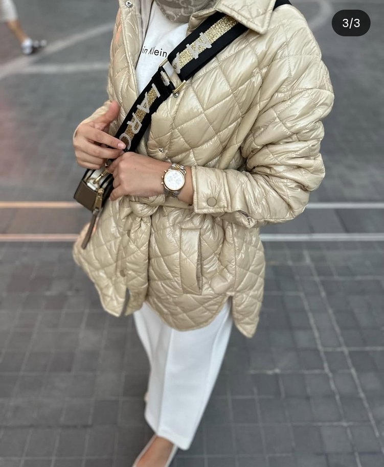 krem Kemerli Kısa Kadın Mont - Görsel 2