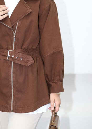 Kemerli Kahverengi Süet Midi Trençkot - Görsel 4