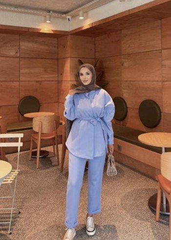 Kadın Mavi Midi Takım, Regular Fit, Uzun Kollu - Görsel 3