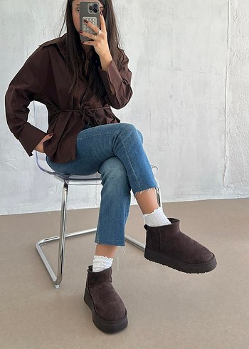 Kahverengi Süet Kadın Platform Bot - Görsel 3