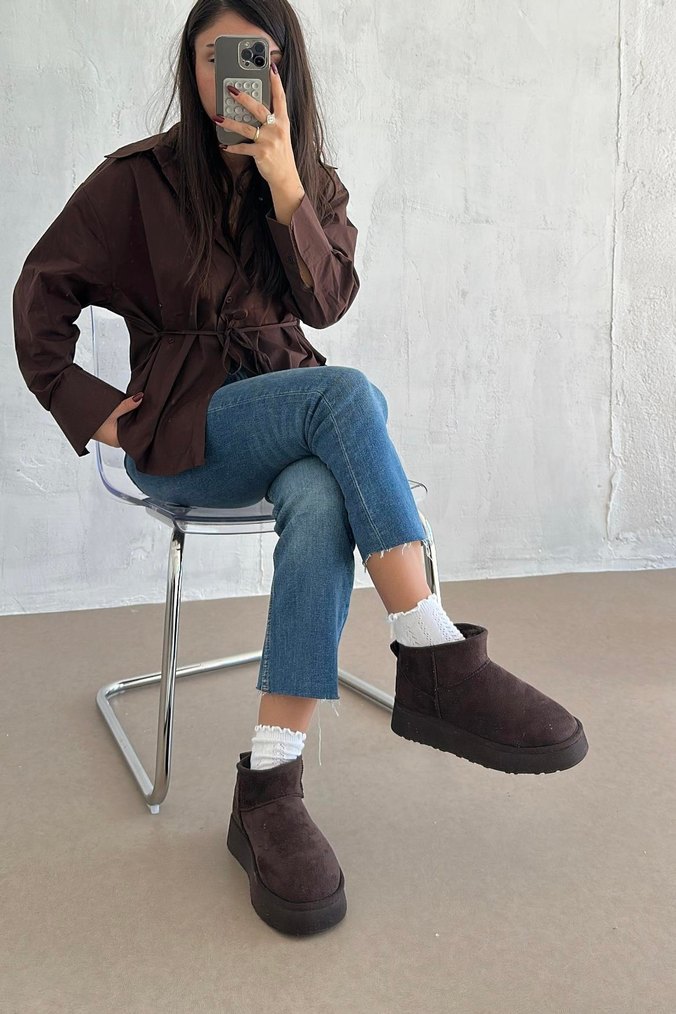 Kahverengi Süet Kadın Platform Bot - Görsel 3