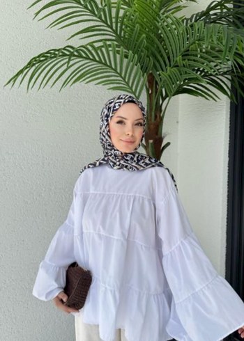 Kadın Beyaz Bağlama Desenli Pamuklu Tunik - Görsel 2