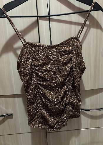 Drapeli V Yaka Kahverengi Mini Kadın Atlet