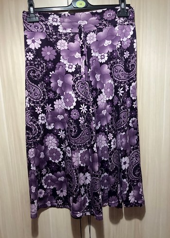 Mor Bağlama Desenli Midi Etek pantolon