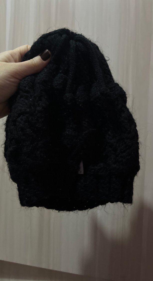 İnci Detaylı Siyah Kürklü Kadın Bere - Görsel 2