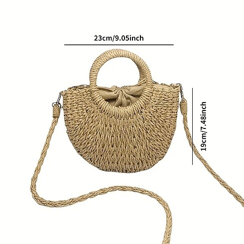  Beden camel Renk Yazlık Hasır Plaj Çantası, Yarı-Daire Rattan Dokuma El Çantası, 