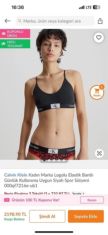 Calvin Klein siyah Büstiyer S-36