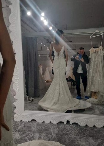 Gelinlik V Yaka Bohem Vintage Balık Gelinlik