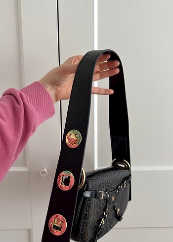 MANC Kroko Desenli Siyah Kadın Deri Çanta
