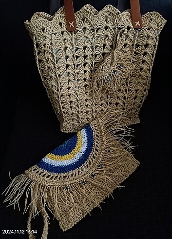 3 parca Hasır çanta Set 