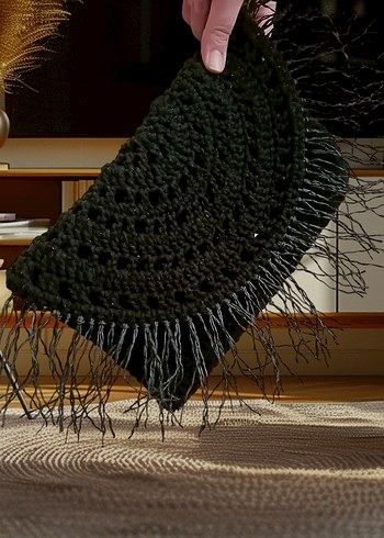Siyah Örgü Bohem Kadın Clutch Çanta