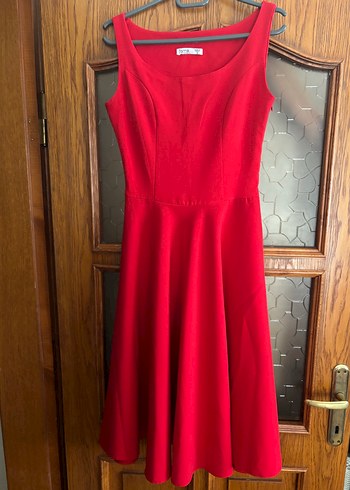 Kırmızı V Yakalı Kolsuz Midi Elbise - Görsel 4