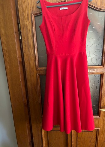 Kırmızı V Yakalı Kolsuz Midi Elbise - Görsel 2