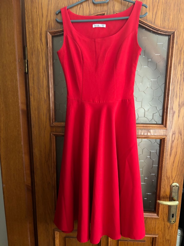 Kırmızı V Yakalı Kolsuz Midi Elbise - Görsel 4