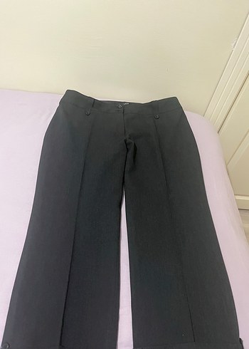 Düğmeli Gri Kadın Kumaş Pantolon