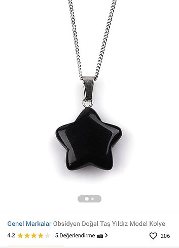 Beden Obsidyen Doğal Taş Yıldız Kolye