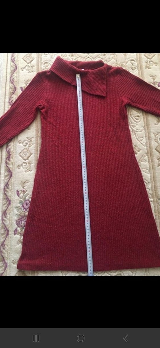 Bordo Yüksek Yakalı Triko Midi Elbise - Görsel 4