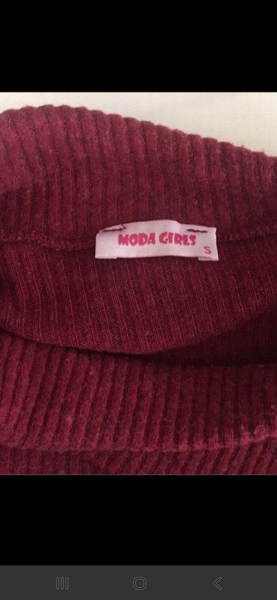 Bordo Yüksek Yakalı Triko Midi Elbise - Görsel 3