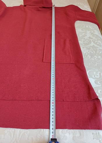 Bordo Yüksek Yakalı Uzun Örme Kadın Tunik - Görsel 5