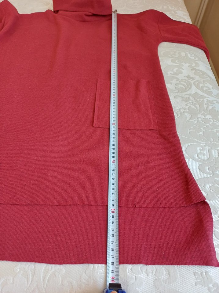 Bordo Yüksek Yakalı Uzun Örme Kadın Tunik - Görsel 5