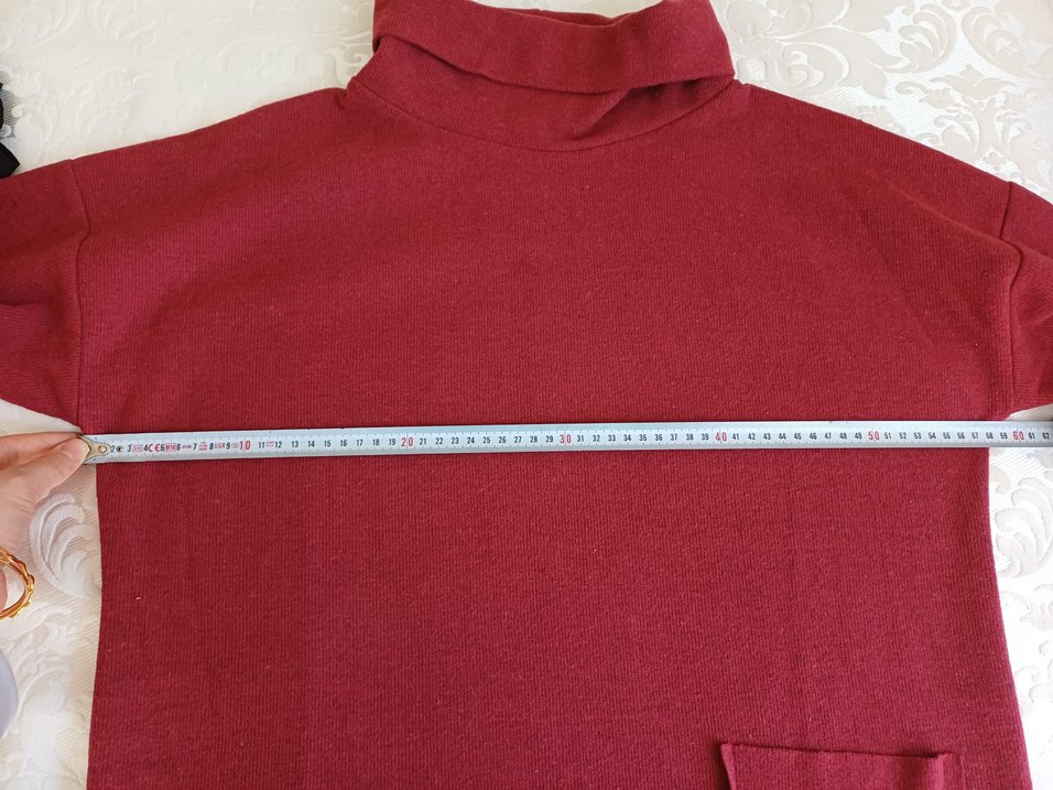 Bordo Yüksek Yakalı Uzun Örme Kadın Tunik - Görsel 4