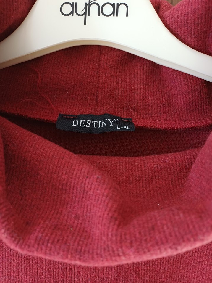 Bordo Yüksek Yakalı Uzun Örme Kadın Tunik - Görsel 2