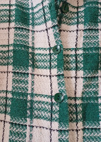 Düğmeli Yeşil Ekose Uzun Kollu Kadın Gömlek - Görsel 5