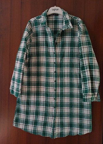Düğmeli Yeşil Ekose Uzun Kollu Kadın Gömlek - Görsel 2