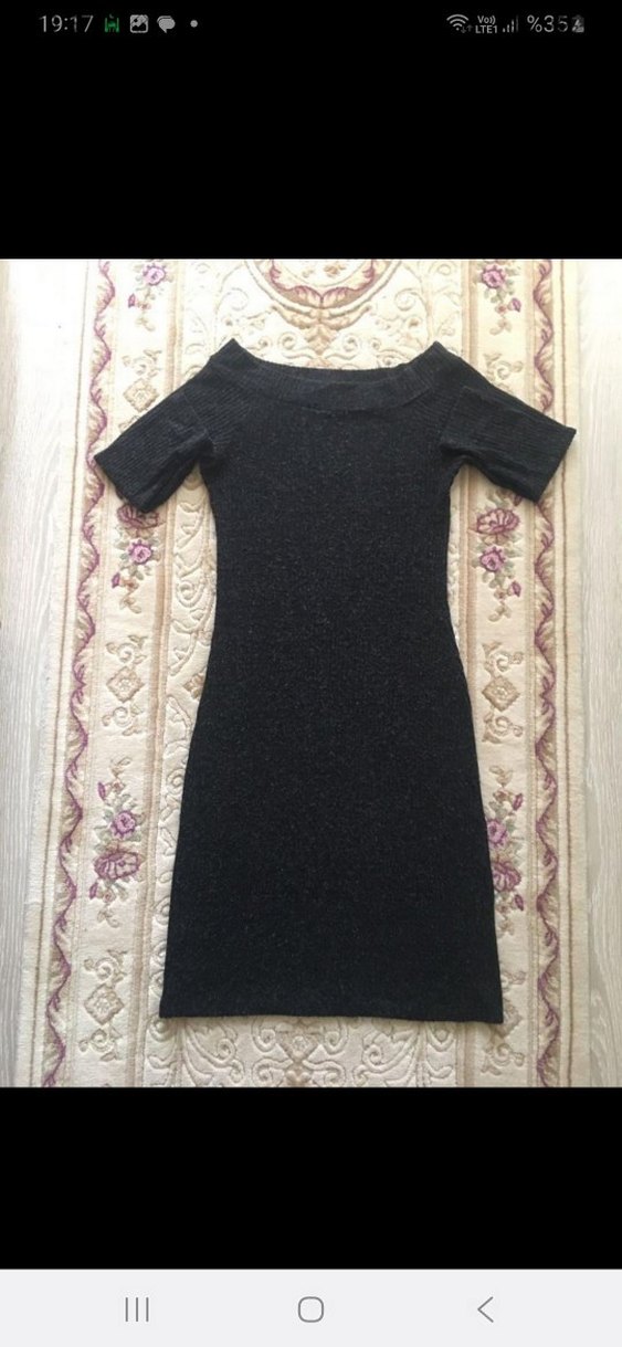 Uzun Siyah Triko Kadın Elbise - Görsel 5