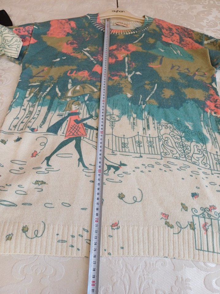 Renkli Baskılı Uzun Kollu Salaş Kazak - Görsel 4