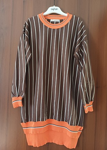 Uzun Kollu Çizgili Kahverengi Kadın kazak - Görsel 2