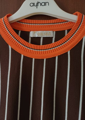 Uzun Kollu Çizgili Kahverengi Kadın kazak - Görsel 3