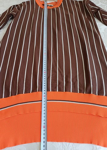 Uzun Kollu Çizgili Kahverengi Kadın kazak - Görsel 6