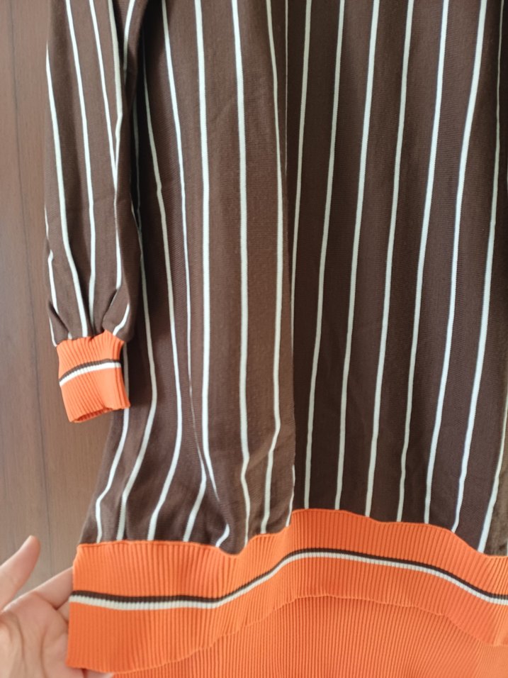 Uzun Kollu Çizgili Kahverengi Kadın kazak - Görsel 4