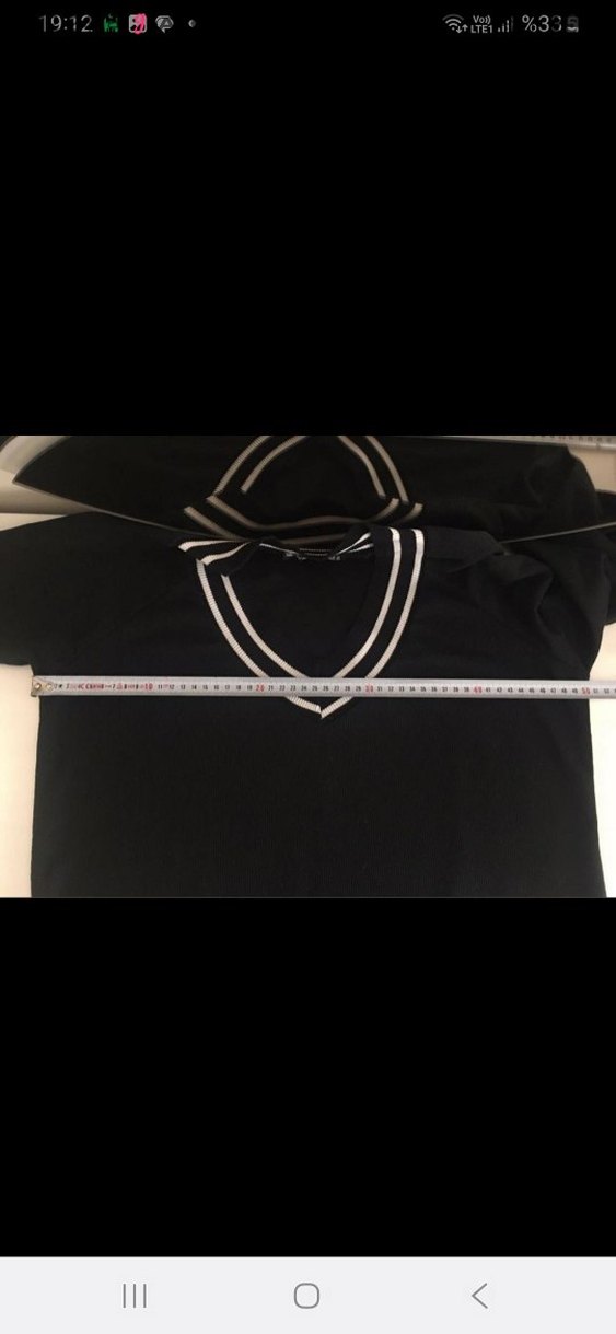 Siyah V Yaka Uzun Kollu Çizgili Kadın Kazak - Görsel 5