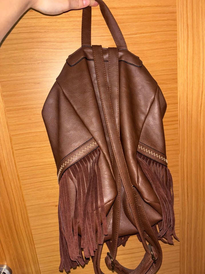 Kahverengi Deri Bohem Sırt Çantası - Görsel 2