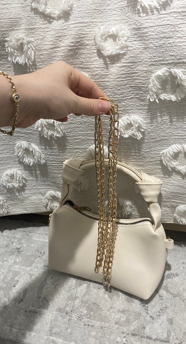 Beyaz Deri Fermuarlı Kadın Çanta - Görsel 3