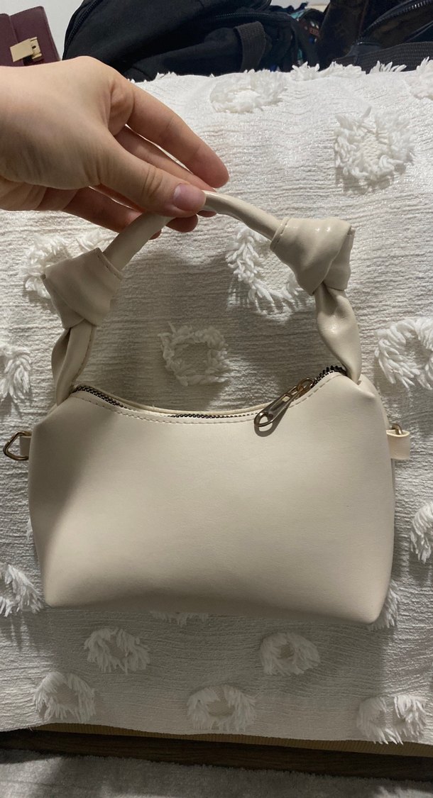 Beyaz Deri Fermuarlı Kadın Çanta - Görsel 2