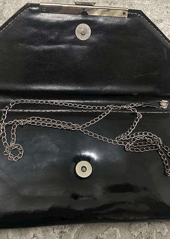 Siyah Deri Tokalı Kadın Abiye Çanta - Görsel 4