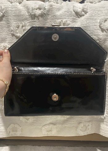 Siyah Deri Tokalı Kadın Abiye Çanta - Görsel 3