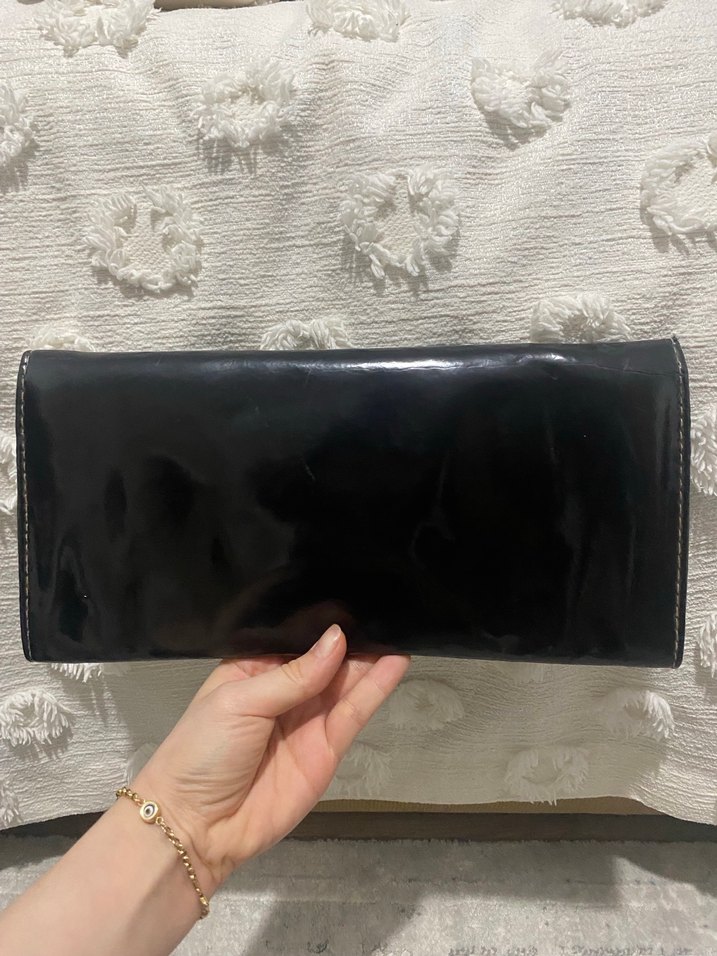 Siyah Deri Tokalı Kadın Abiye Çanta - Görsel 2