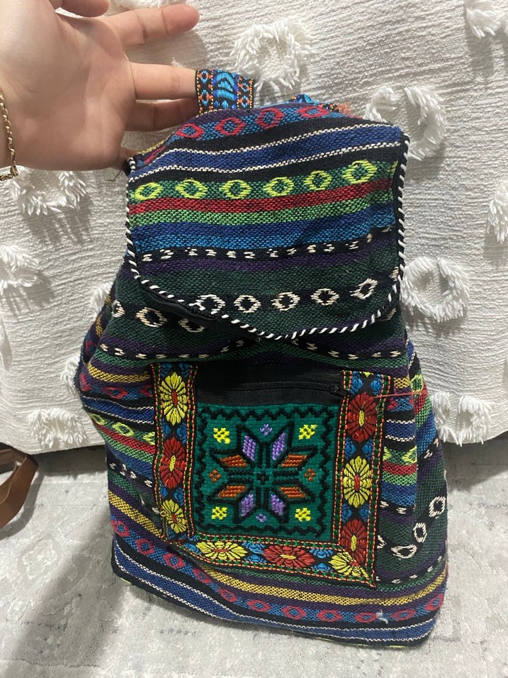 İşlemeli Renkli Bohem Sırt Çantası - Görsel 2