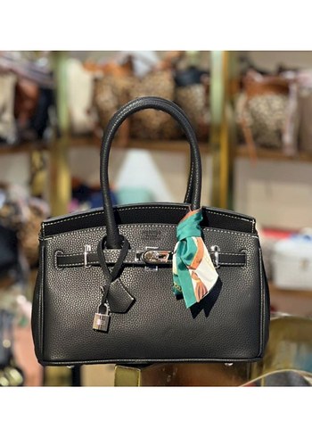 Hermes Kilit Detaylı Siyah Deri Kadın Çanta