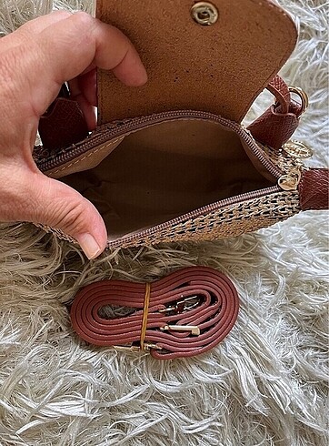 Beden camel Renk Longchamp hasır deri askılı