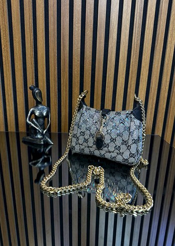 Gucci taşlı zincirli Detaylı Gri Yılan Desenli Kadın Çanta